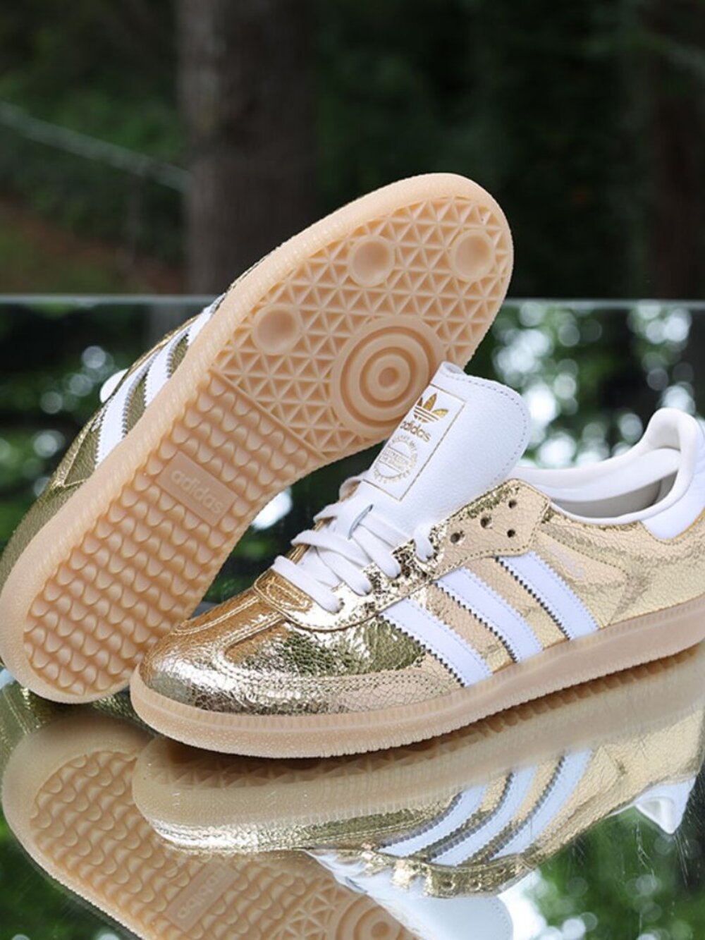 Adidas Samba OG Gold Metallic Cracked Leather Women’s Size 7 - Picture 2 of 13